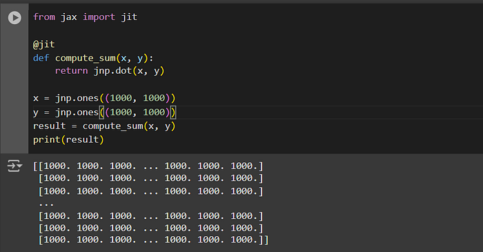 Image displays the output of the code-based on jit function in jax