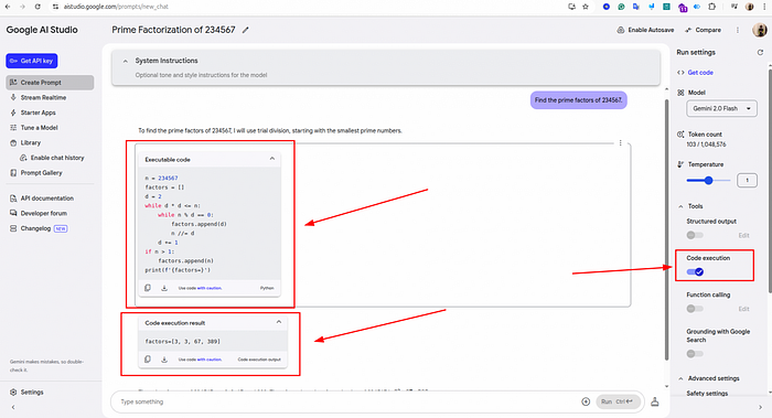 The Code Execution toggle