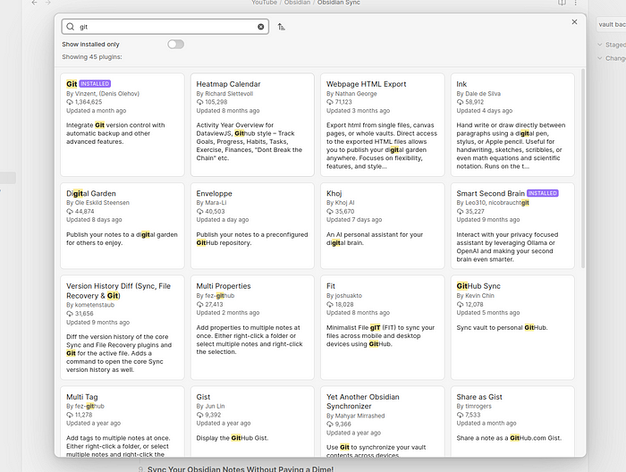 Prepare Git ingredients in Obsidian