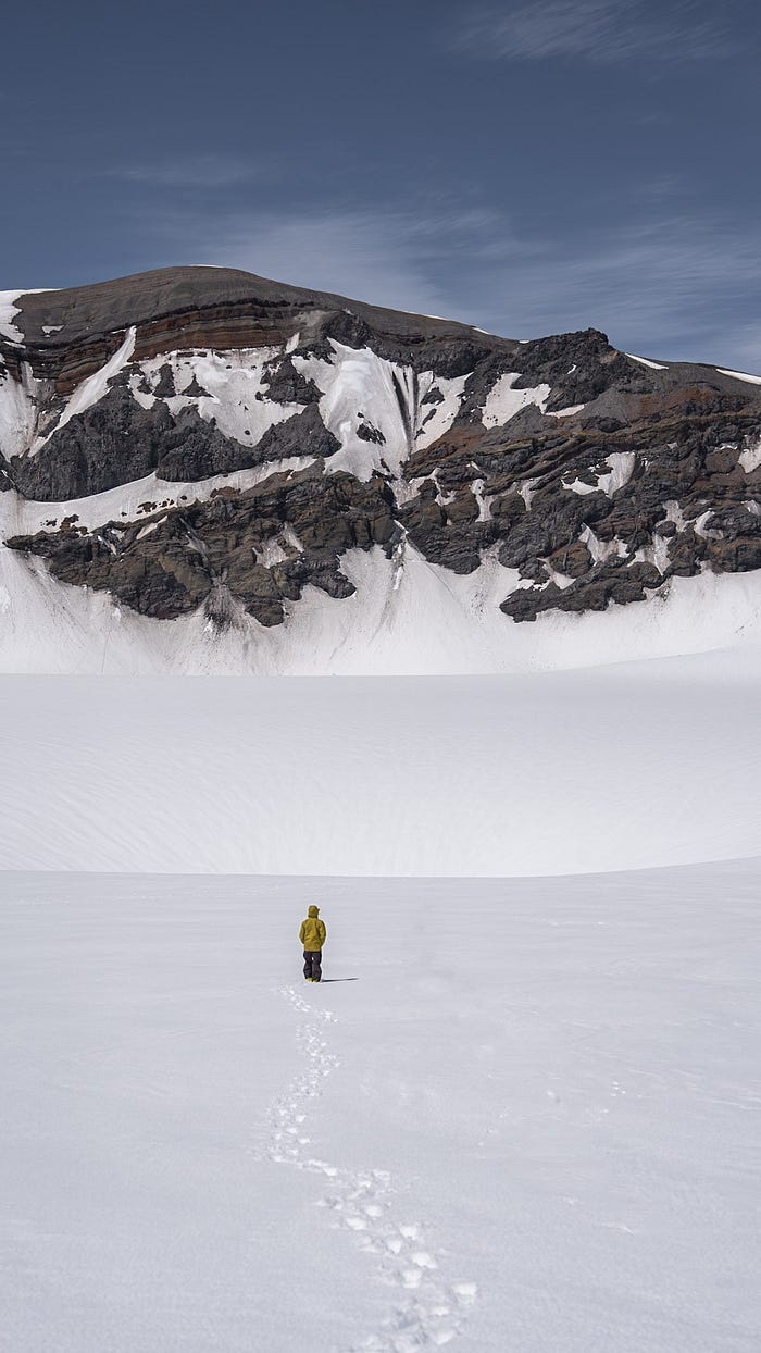 That’s me, inside the crater of Volcán Puyehue, wearing (of course) my favourite Patagonia jacket (photo by author)