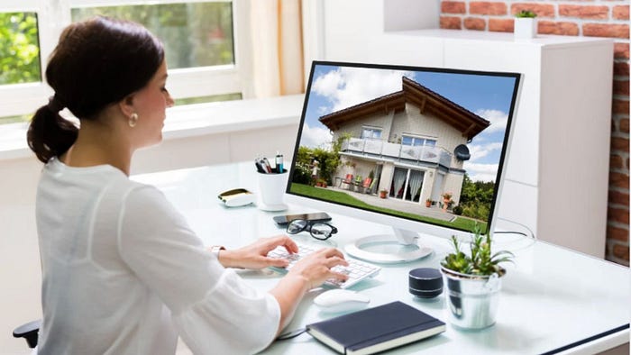 A woman browses nearby property listings online, researching home options in Hilton Head, SC.