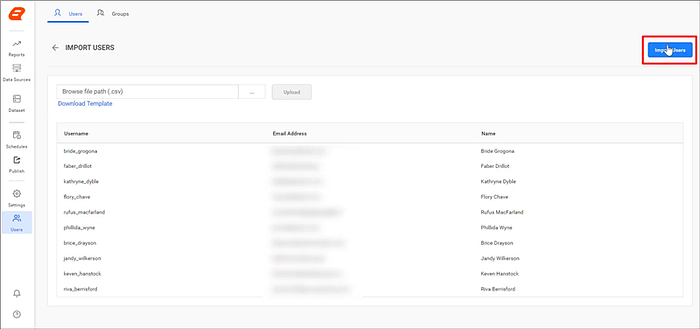 List of Users Displayed in the Import Page
