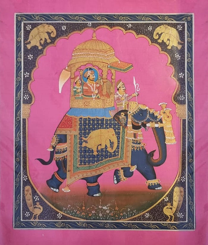 Traditional Elephant Mughal Miniature Painting