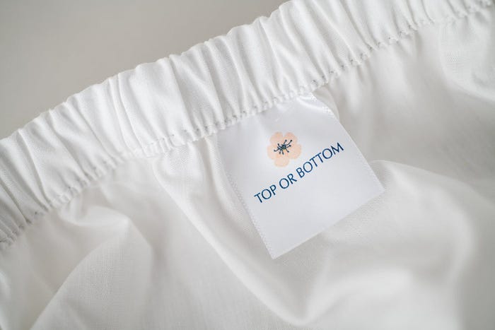 A tag at the bottom of a sheet, that reads “Top or bottom”