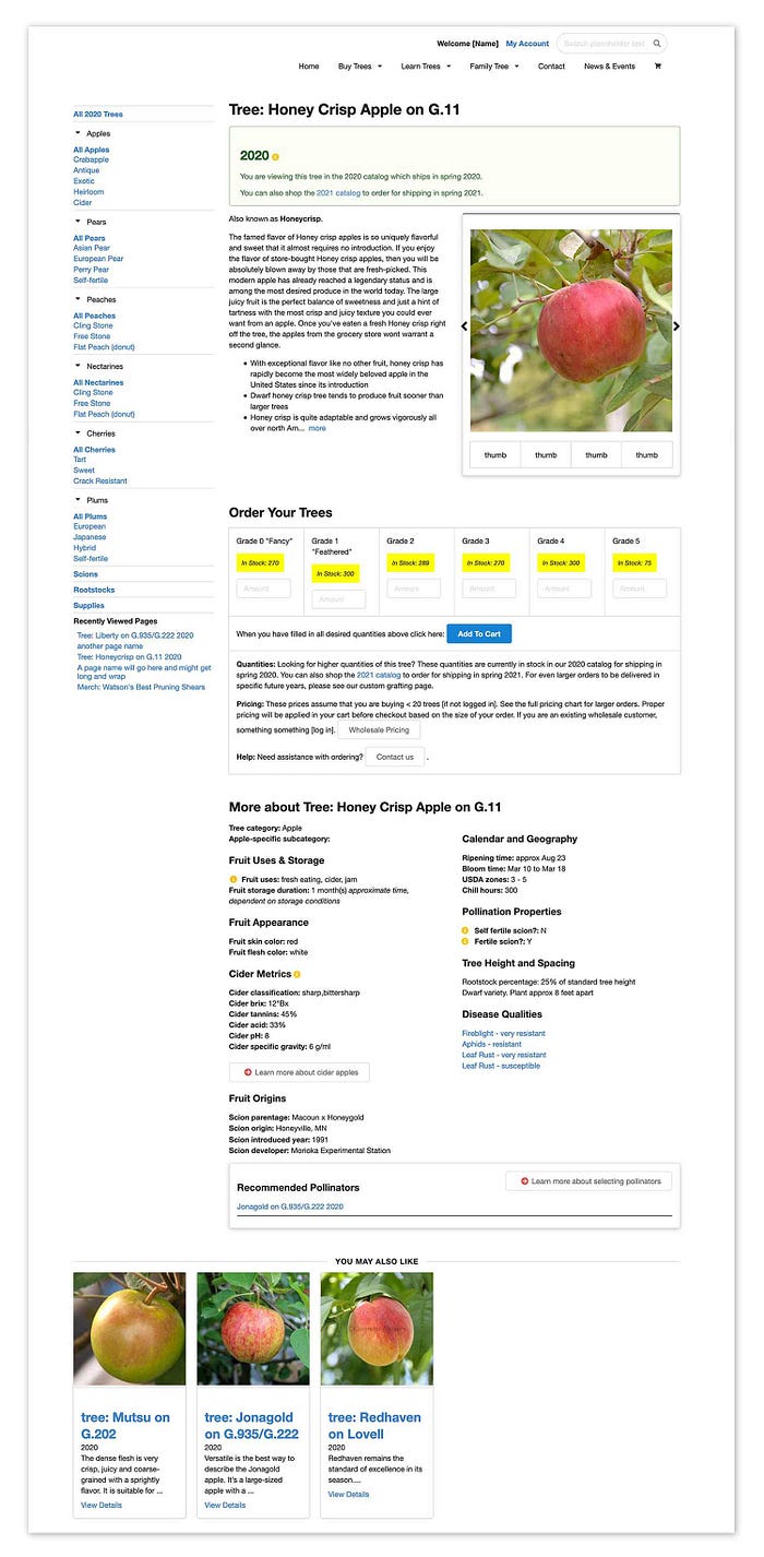 Mockup of an apple orchard website