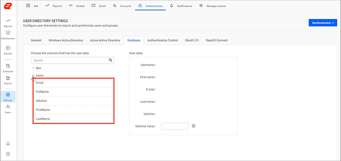 Expand Users in the list of columns