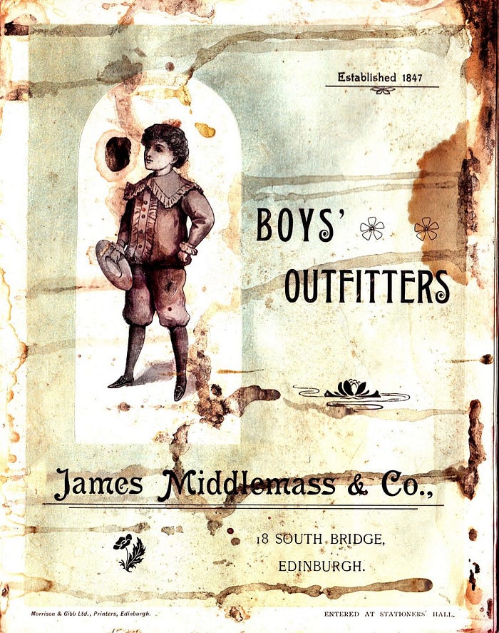 James Middlemass & Co Boys' Outfitters - catalogue cover