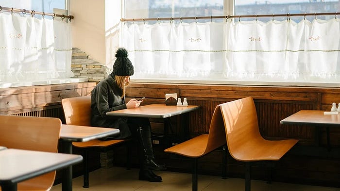 Woman alone in café — Photo by Ant Rozetsky