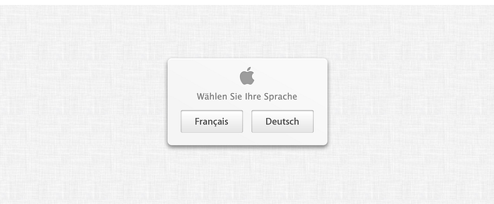 Screenshot of Apple.ch’s language pre-selector with two buttons to select either French or German.