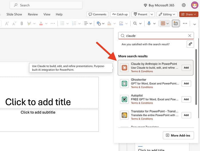 Claude add-on in Microsoft Marketplace. Image by Jim Clyde Monge