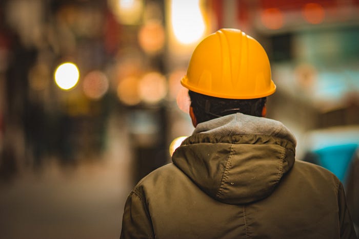 A worker wearing a hard hat