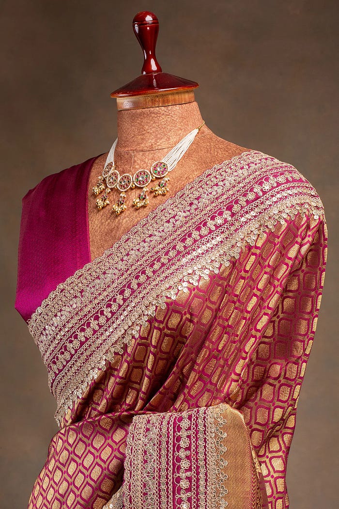 Dazzle in Boysenberry Purple Embroidered Silk Saree with Sequins Embroidery