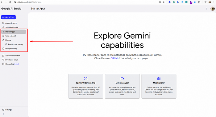 Other Sections of Google AI Studio