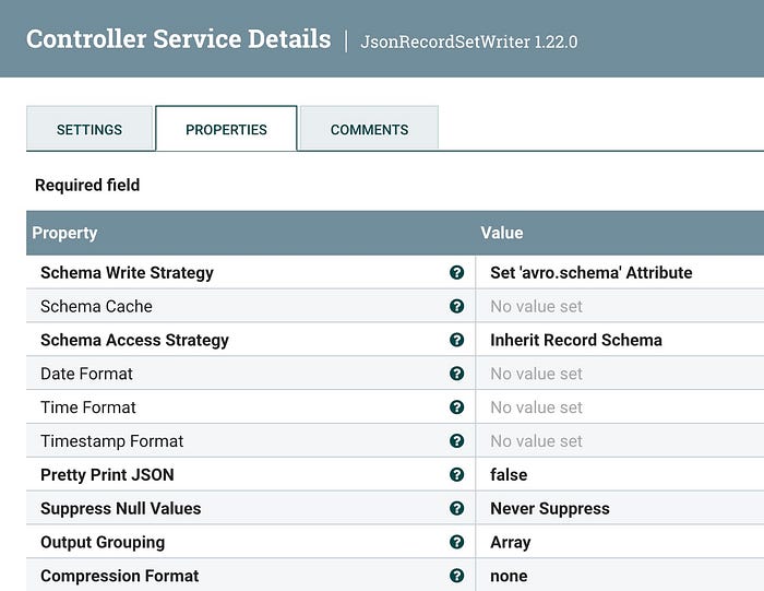 Write our JSON Records with avro.schema as a NiFi attribute