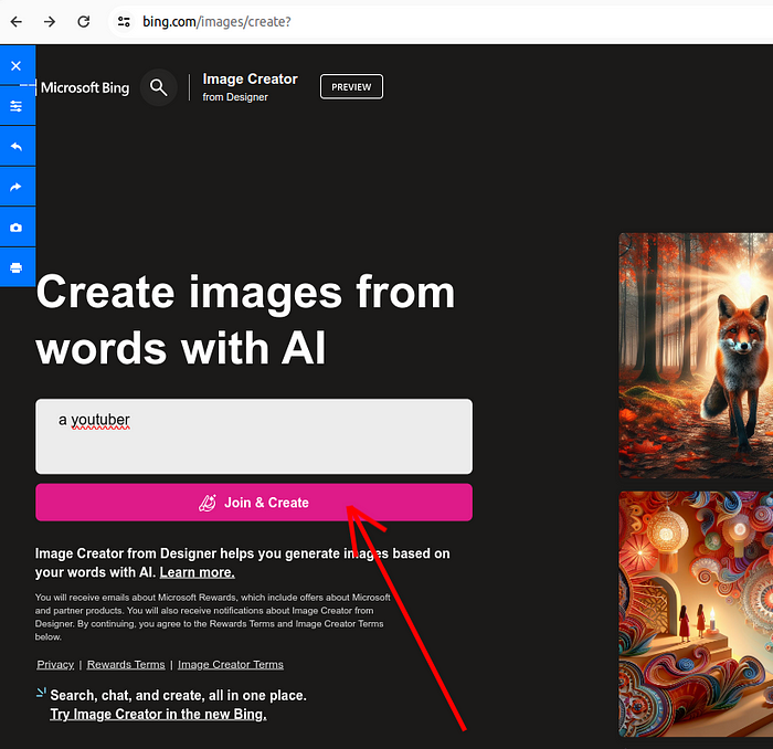 To create an image first you have to create a Microsoft account if you don’t have one or you can use your GitHub account to log in.