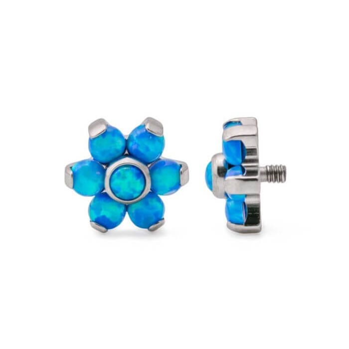 Tilum 14g-12g Internally Threaded Titanium Opal Flower Top with Opal Center — Choose Jewel Color —…