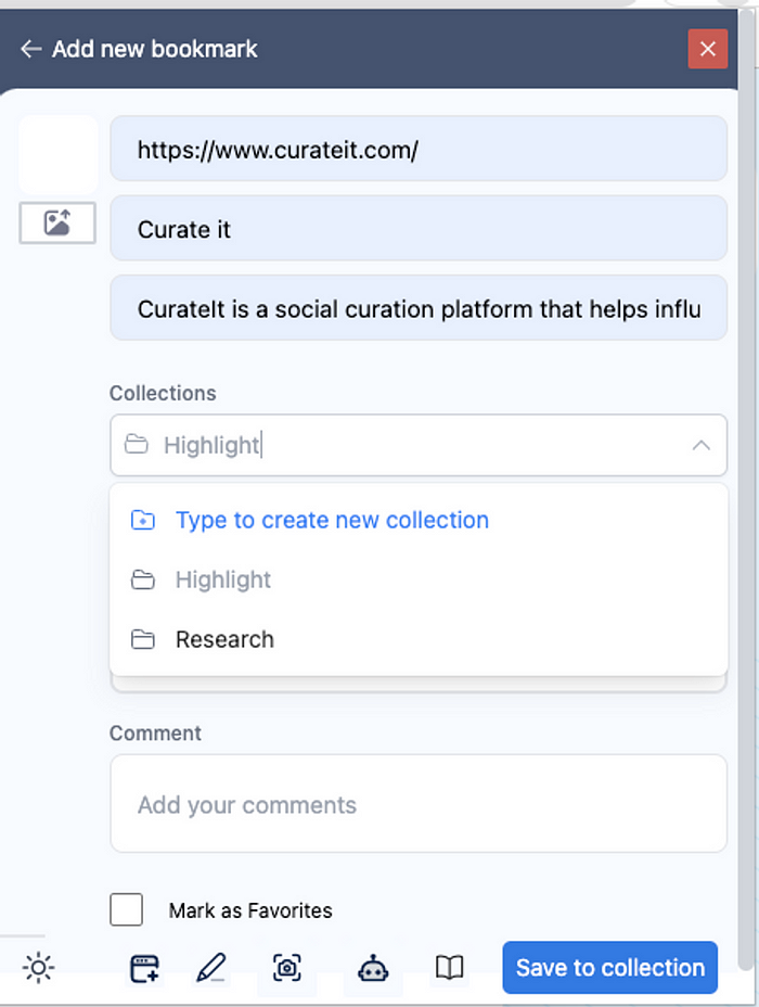 add bookmarks in curateit
