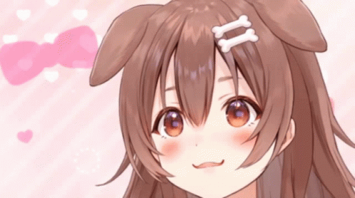 An anime girl with bone-shaped barrettes and floppy brown ears.