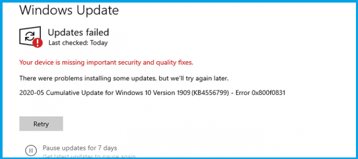 Ошибка 0x800f0831 в Windows