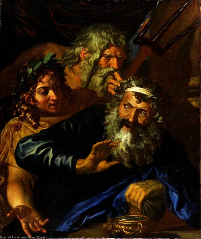 Laomedon'un Poseidon ve Apollon'a Ödeme Yapmayı Reddetmesi, Laomedon Refusing Payment to Poseidon and Apollo — Joachim von Sandrart (1606–1665)