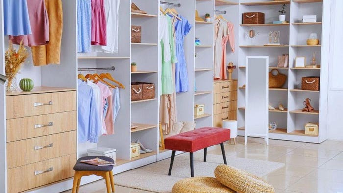 Custom Closet with clothes