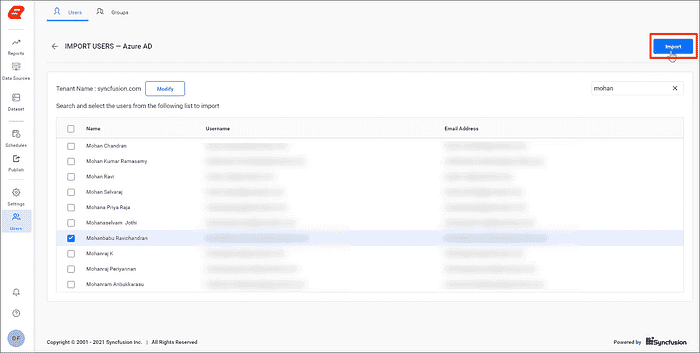 Select the users from Import Page