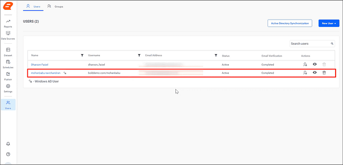 Imported Users from Active Directory