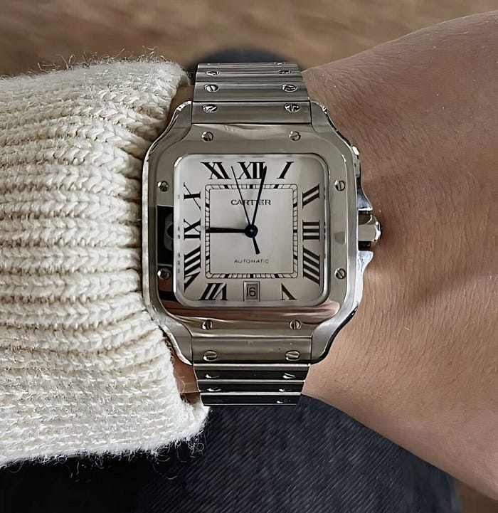 Santos de Cartier watch known as one of the first men’s wristwatches with aviation heritage