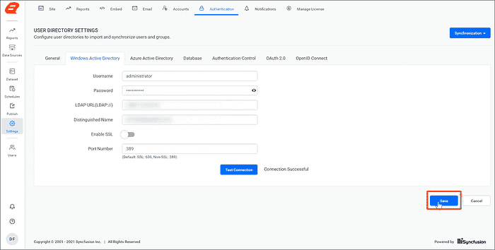 Enter the values in the necessary fields for Active Directory