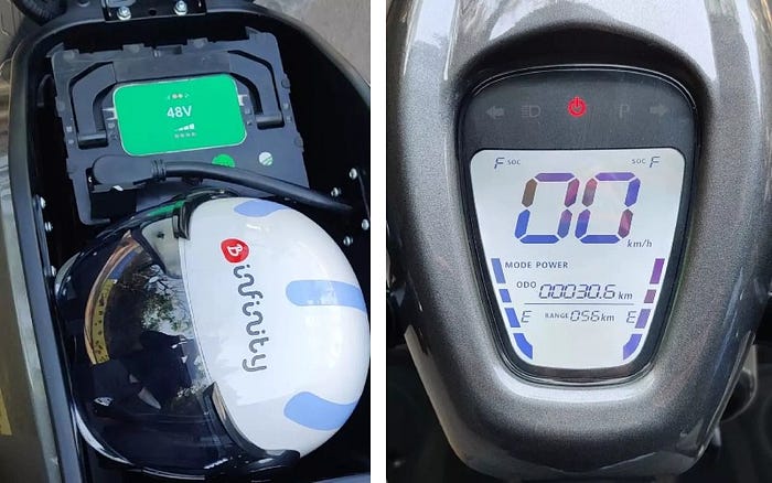 Bounce Infinity E1 Electric Scooter Battery and Digital Meter