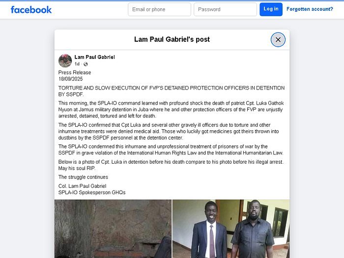Screenshot of the Facebook post by Lam Paul Gabriel