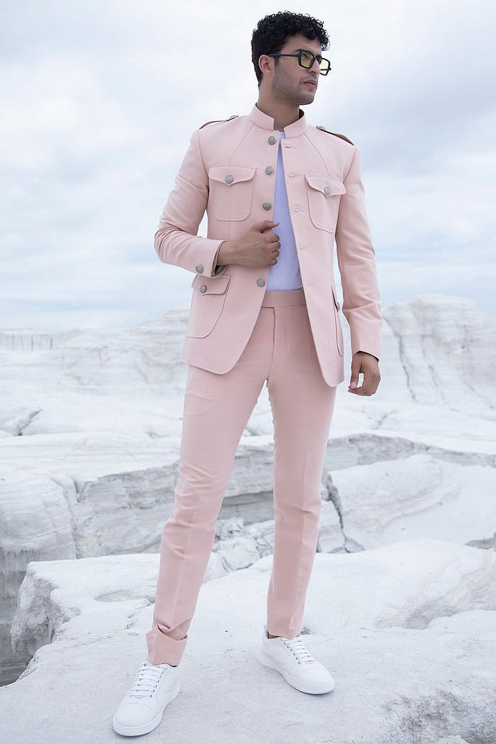 Pastel Pink Plain Lycra Jodhpuri Suit Online at Samyakk