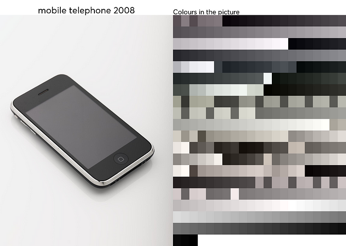 Image of a cellphone in 2008 and an analytical breakdown of it’s colors.