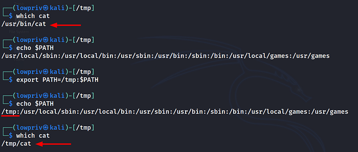 Manipulating PATH environment variable and changing the cat executable location