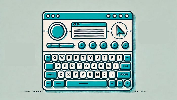 Display and keyboard representing keyboard navigation