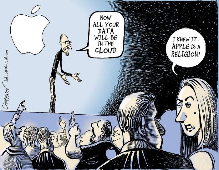 Illustration of steve jobs announcing icloud.