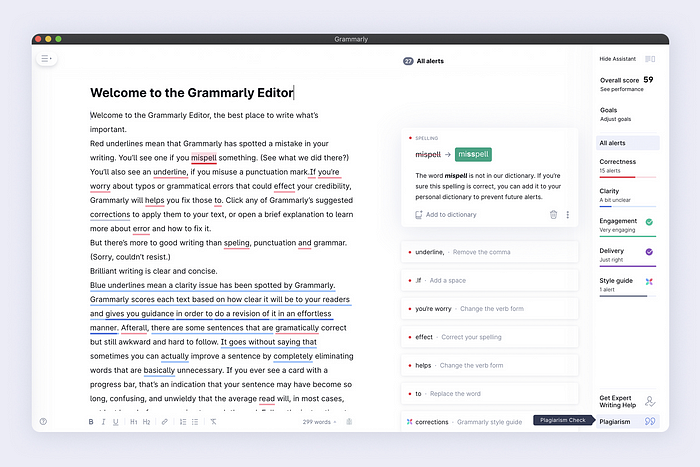 Image shows the Grammarly app user interface