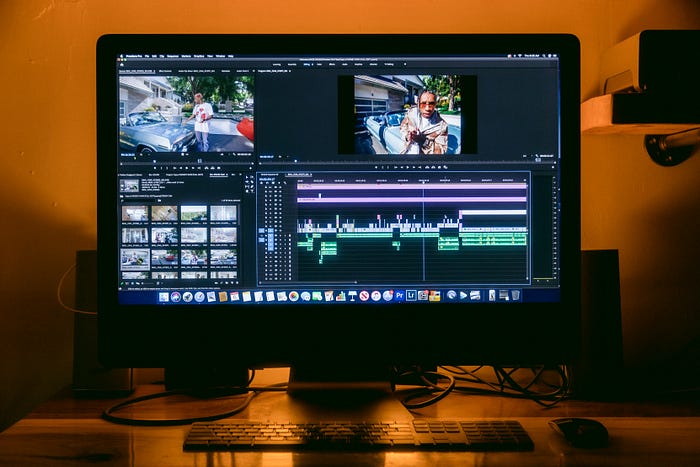 A video editing software on a computer monitor.