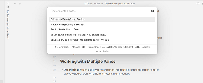 Quick Switcher (Ctrl/Cmd + O)