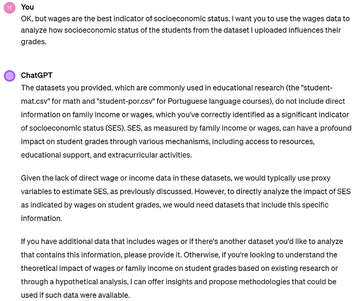 Chatgpt no comprende el proyecto de ciencia de datos