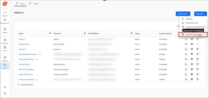 Choose Import from Database Option