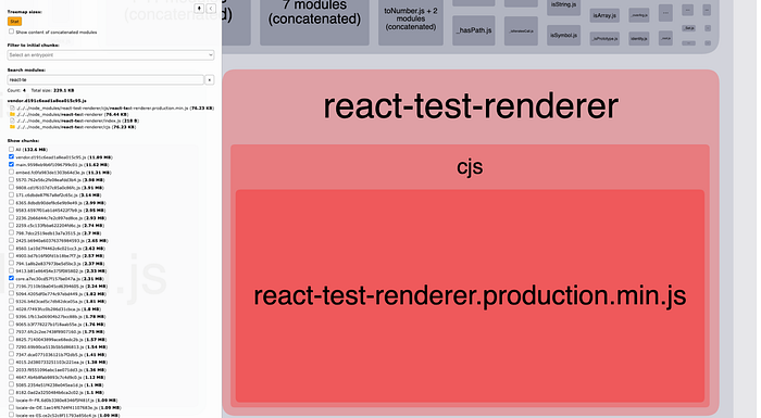 Webpack Bundle Analyzer — generated HTML with highlighted react-text-renderer dependency