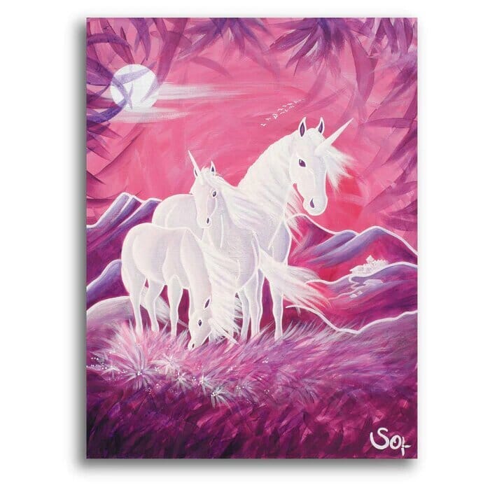 Einhornbild: Familien Geborgenheit 30 × 40 cm