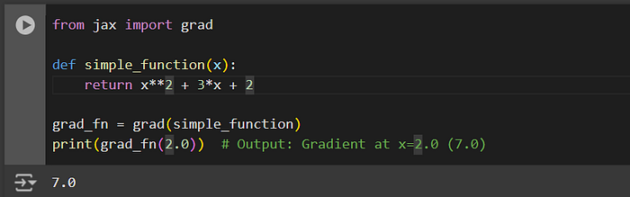 Image displays the output of the code-based on grad function in jax
