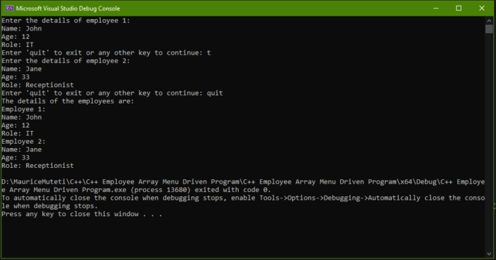 C++ Employee Array Menu Driven Program | by Maurice Muteti | Medium