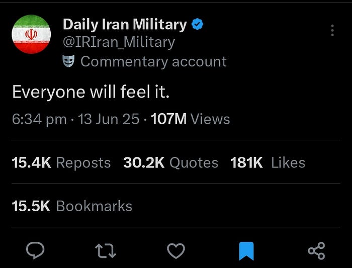 Screenshot of the post by Iran Military on X (formerly Twitter)