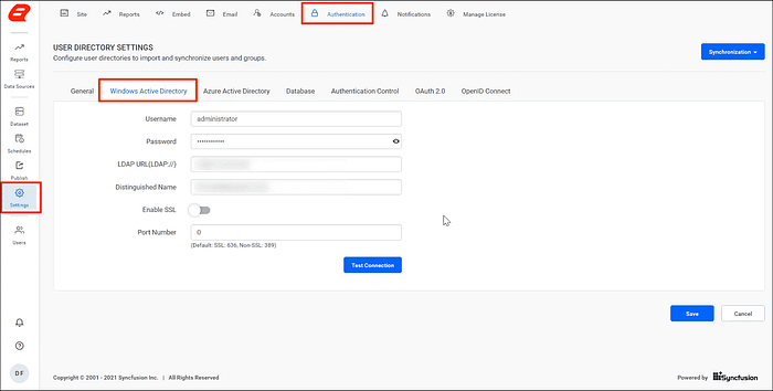 Azure Active Directory Settings Page