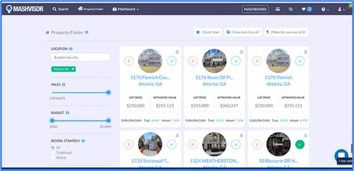 A screenshot of Mashvisor’s Property Finder tool