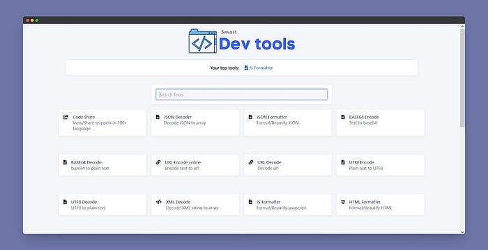 [Small Dev Tools](https://smalldev.tools/)