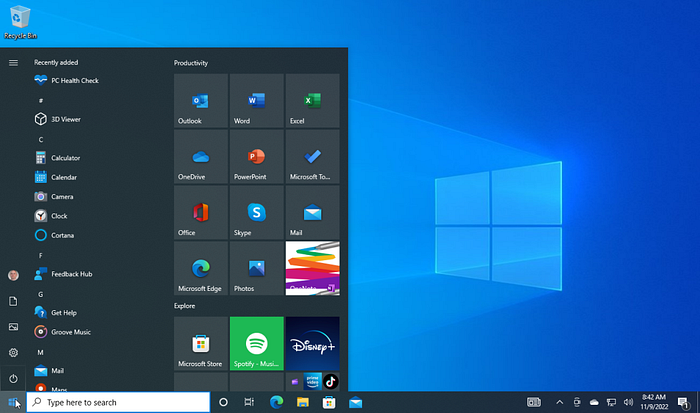 Go to the Start menu on your Windows computer or laptop.